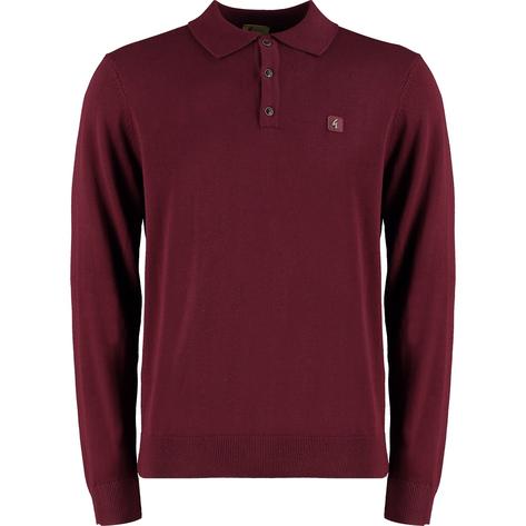 Gabicci Vintage 3 Button Plain Knit Long Sleeve Polo Port Wine Thumbnail 1