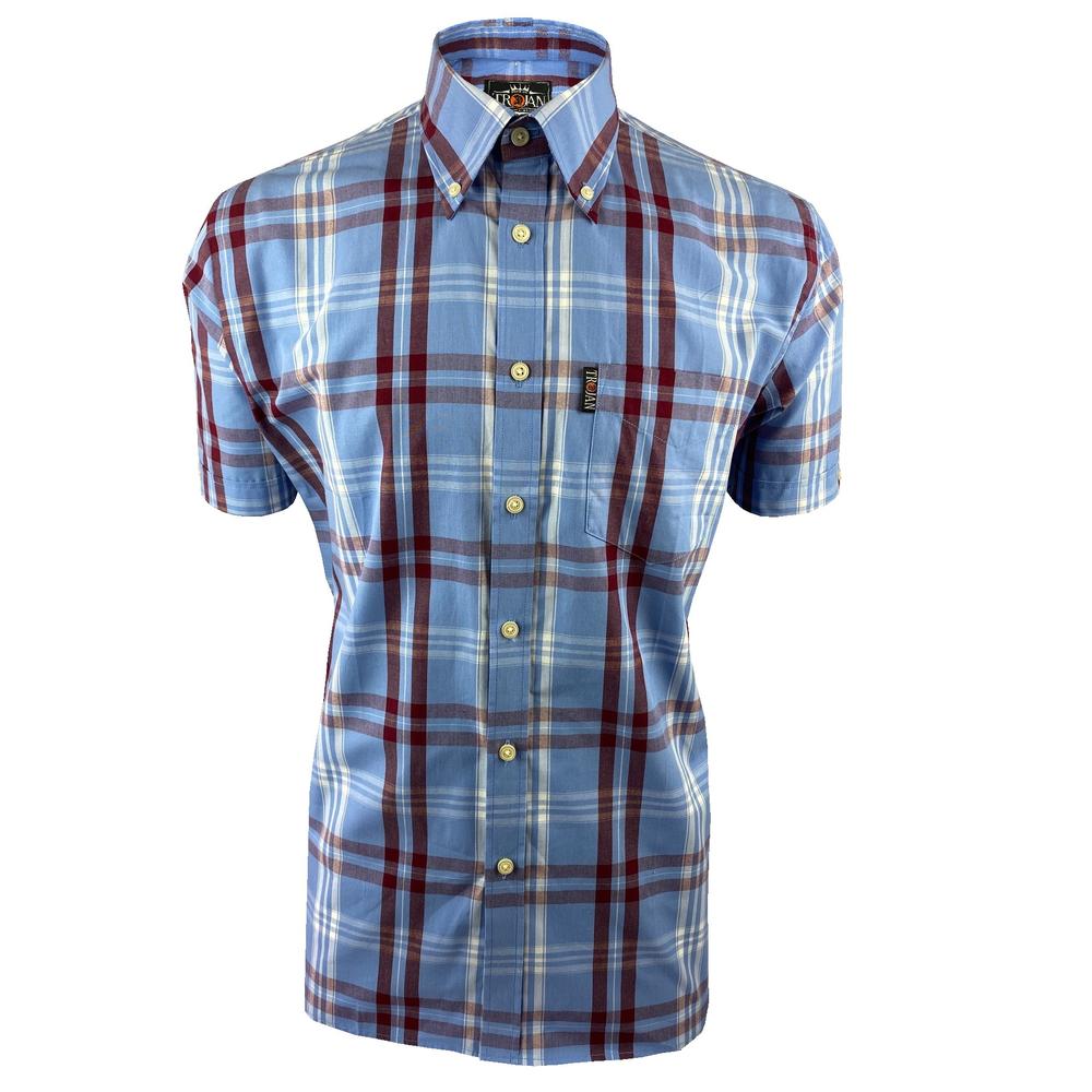 Trojan Records Jamaica Check Shirt With Pocket Square Sky Blue