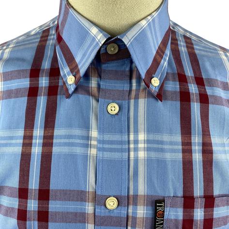 Trojan Records Jamaica Check Shirt With Pocket Square Sky Blue Thumbnail 3