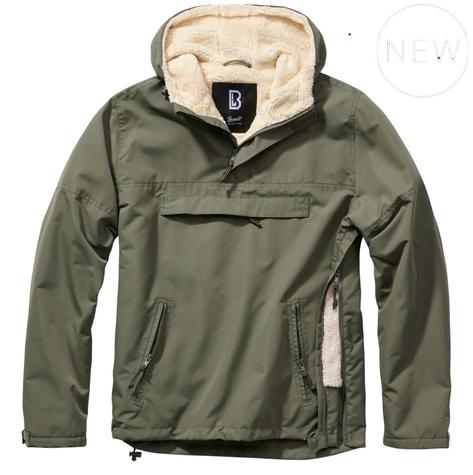 Brandit Windbreaker Borg Lined Hooded Cagoule Olive Green Thumbnail 1