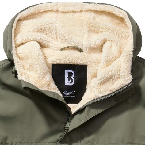 Brandit Windbreaker Borg Lined Hooded Cagoule Olive Green Thumbnail 2