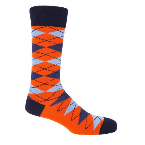 P H Cotton Mix Bright Argyle Socks Orange Thumbnail 1