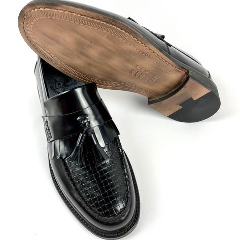 Delicious Junction Basket Weave Tassel Loafers Black Thumbnail 5