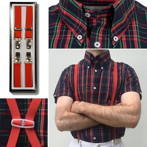 Adaptor Clothing Short Sleeve Spearpoint Collar Check Shirt Navy And Red Thumbnail 6