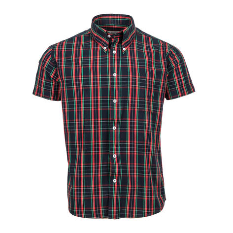 Adaptor Clothing Short Sleeve Spearpoint Collar Check Shirt Navy And Red Thumbnail 2