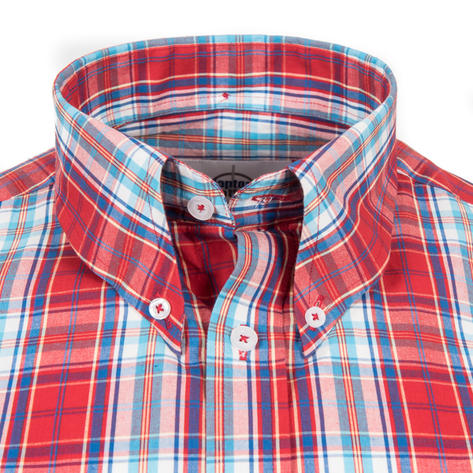 Adaptor Clothing Short Sleeve Spearpoint Collar Check Shirt Classic Red And Blue