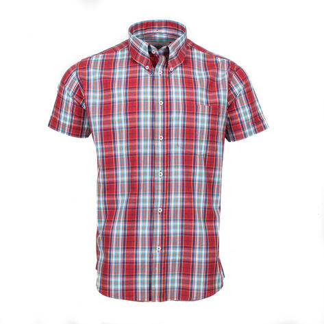 Adaptor Clothing Short Sleeve Spearpoint Collar Check Shirt Classic Red And Blue Thumbnail 2
