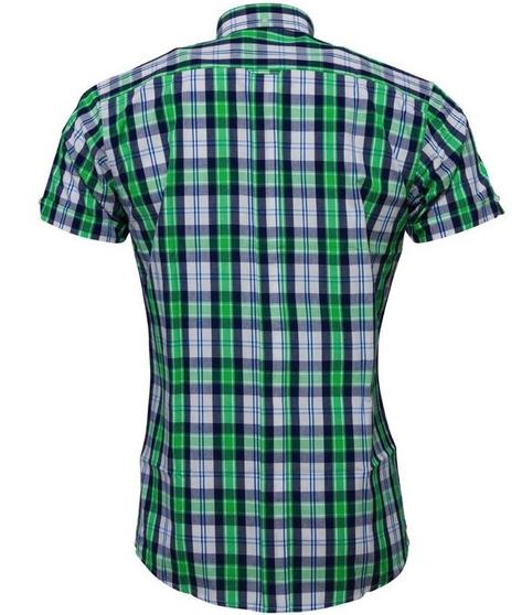 Relco Button Down Check Short Sleeve Shirt Green And Navy Thumbnail 2