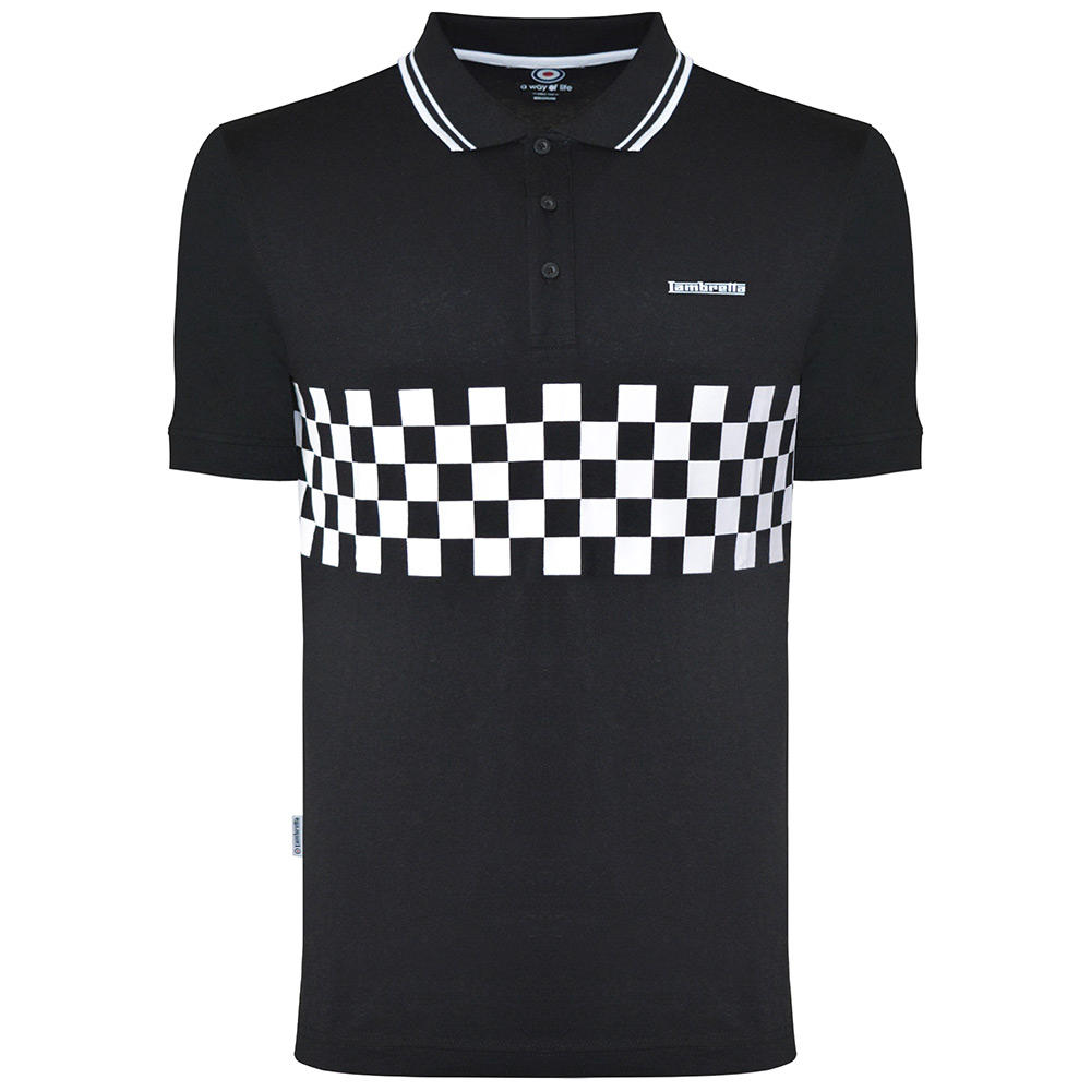 Lambretta 3 Button Checker Band Polo Shirt Black