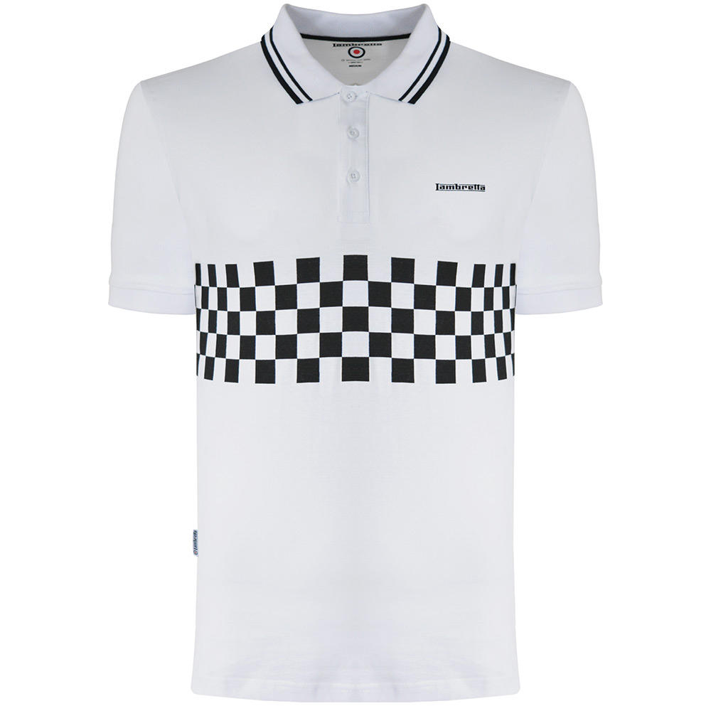 Lambretta 3 Button Checker Band Polo Shirt White