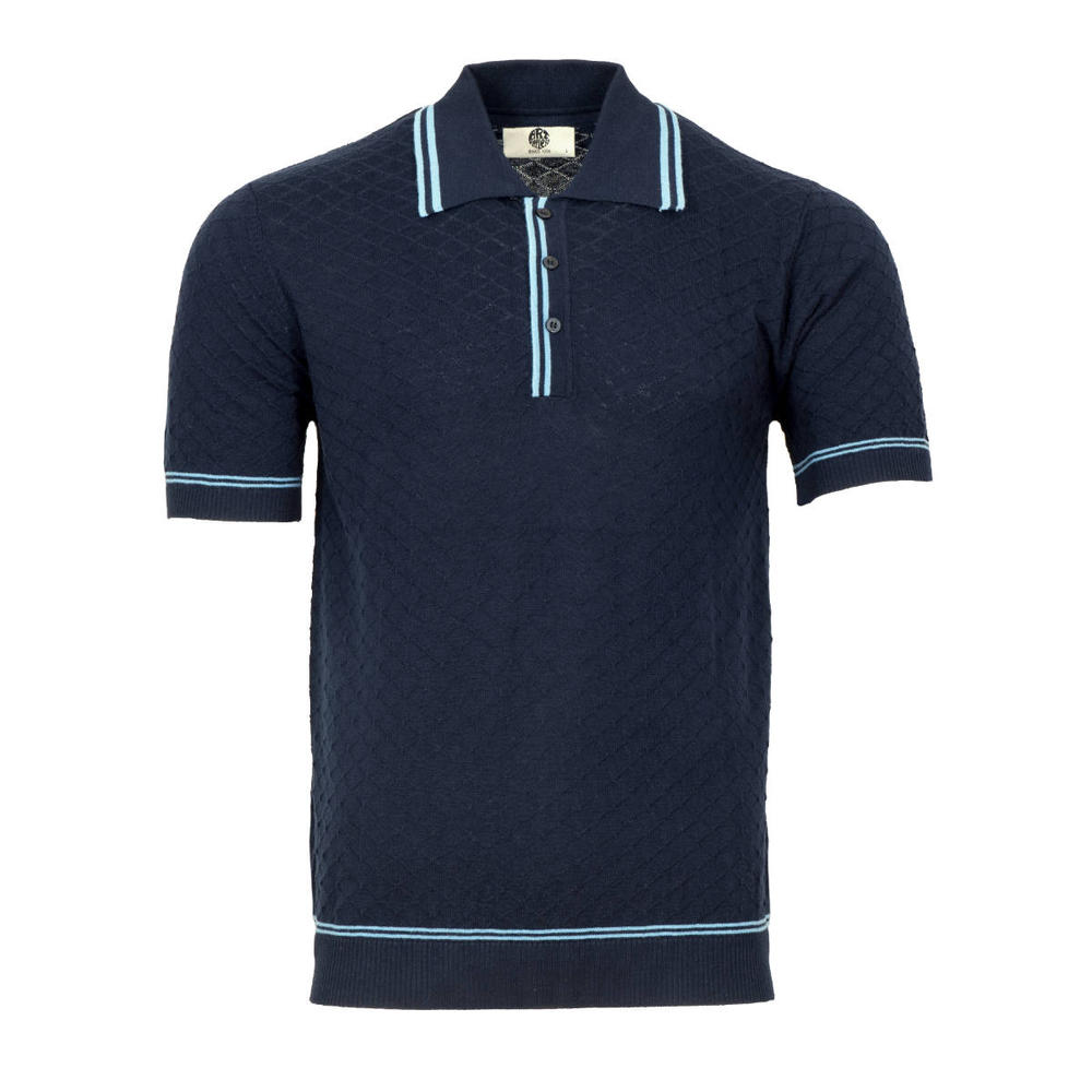 Art Gallery Fine Gauge Texture Knit Tipped Polo Navy