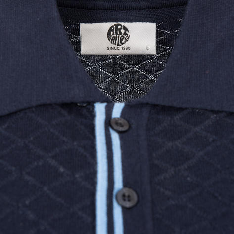 Art Gallery Fine Gauge Texture Knit Tipped Polo Navy Thumbnail 3