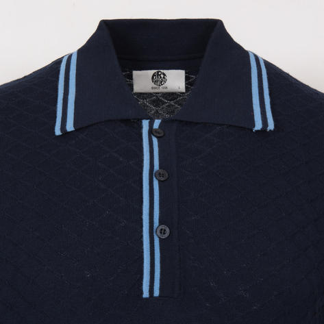 Art Gallery Fine Gauge Texture Knit Tipped Polo Navy Thumbnail 2