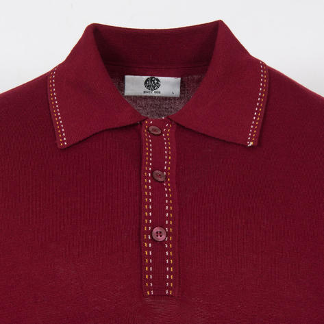 Art Gallery Fine Gauge Knit Stitch Detail Polo Wine Thumbnail 2