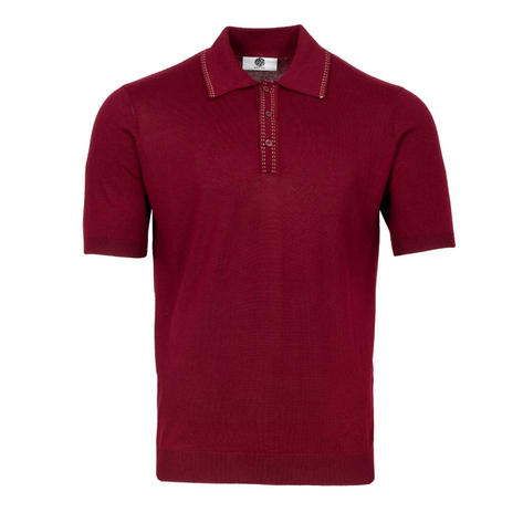 Art Gallery Fine Gauge Knit Stitch Detail Polo Wine Thumbnail 1