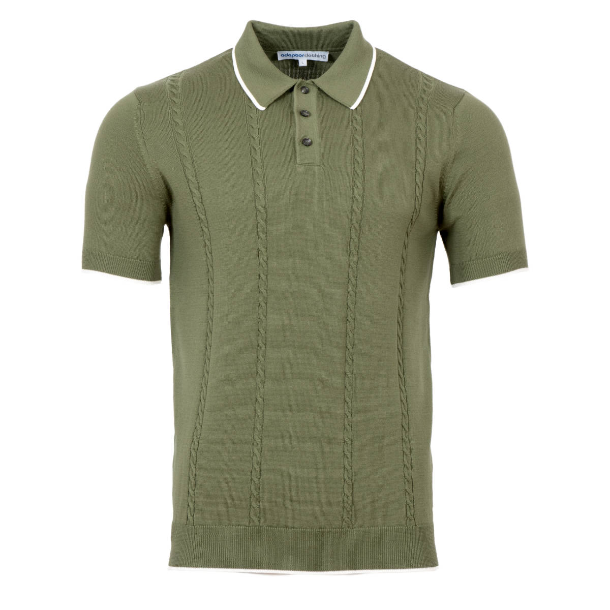 Adaptor Clothing Button Collar All Cotton Cable Knit Polo Green 