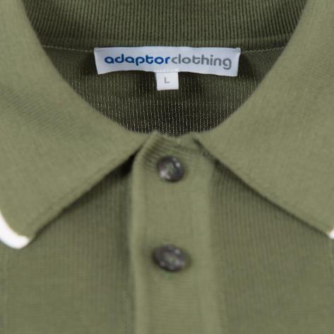 Adaptor Clothing Button Collar All Cotton Cable Knit Polo Green Thumbnail 3