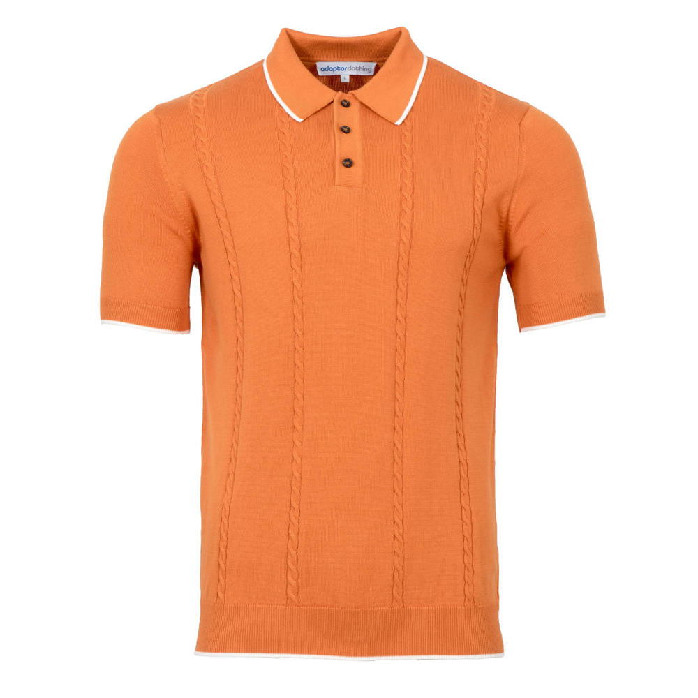 Adaptor Clothing Button Collar All Cotton Cable Knit Polo Orange