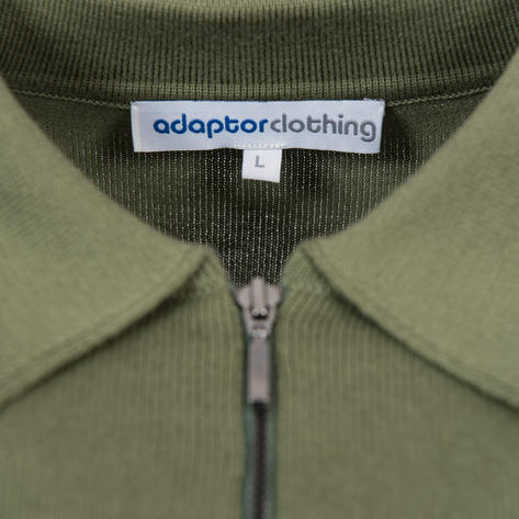 Adaptor Clothing Zip Collar All Cotton Cable Knit Polo Green Thumbnail 4