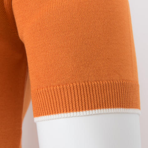 Adaptor Clothing Zip Collar All Cotton Cable Knit Polo Orange Thumbnail 5