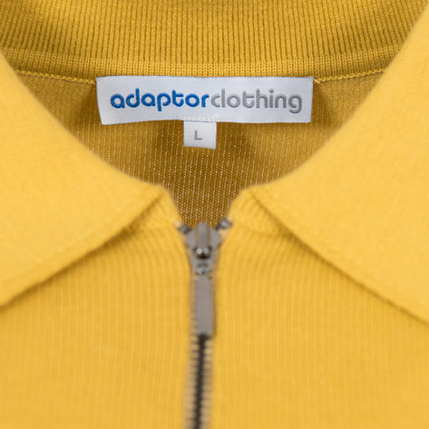 Adaptor Clothing Zip Collar All Cotton Cable Knit Polo Mustard Thumbnail 4