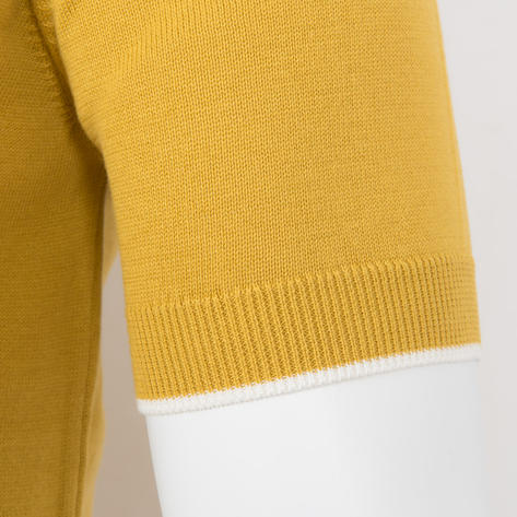 Adaptor Clothing Zip Collar All Cotton Cable Knit Polo Mustard Thumbnail 5