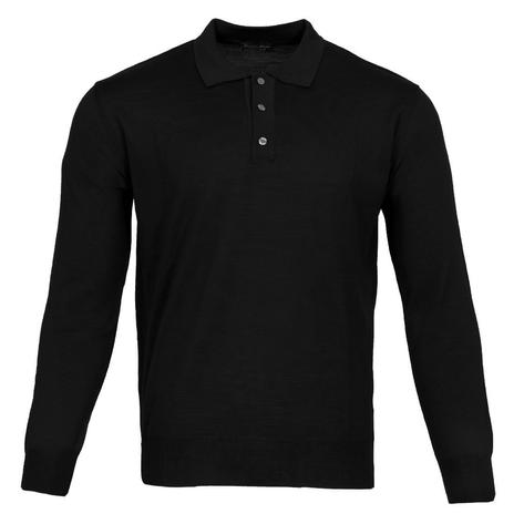 Franco Ponti Made in Italy Merino Wool Fine Gauge Knit POLO Black Thumbnail 1