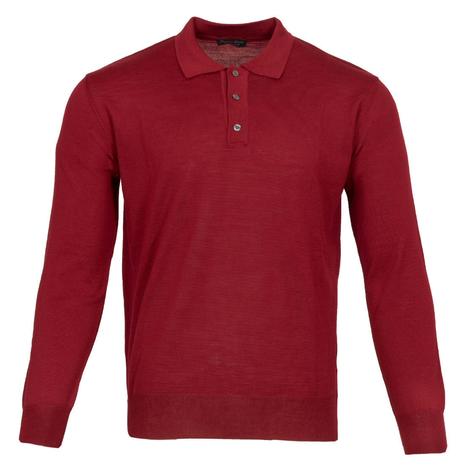Franco Ponti Made in Italy Merino Wool Fine Gauge Knit POLO Burgundy Thumbnail 1