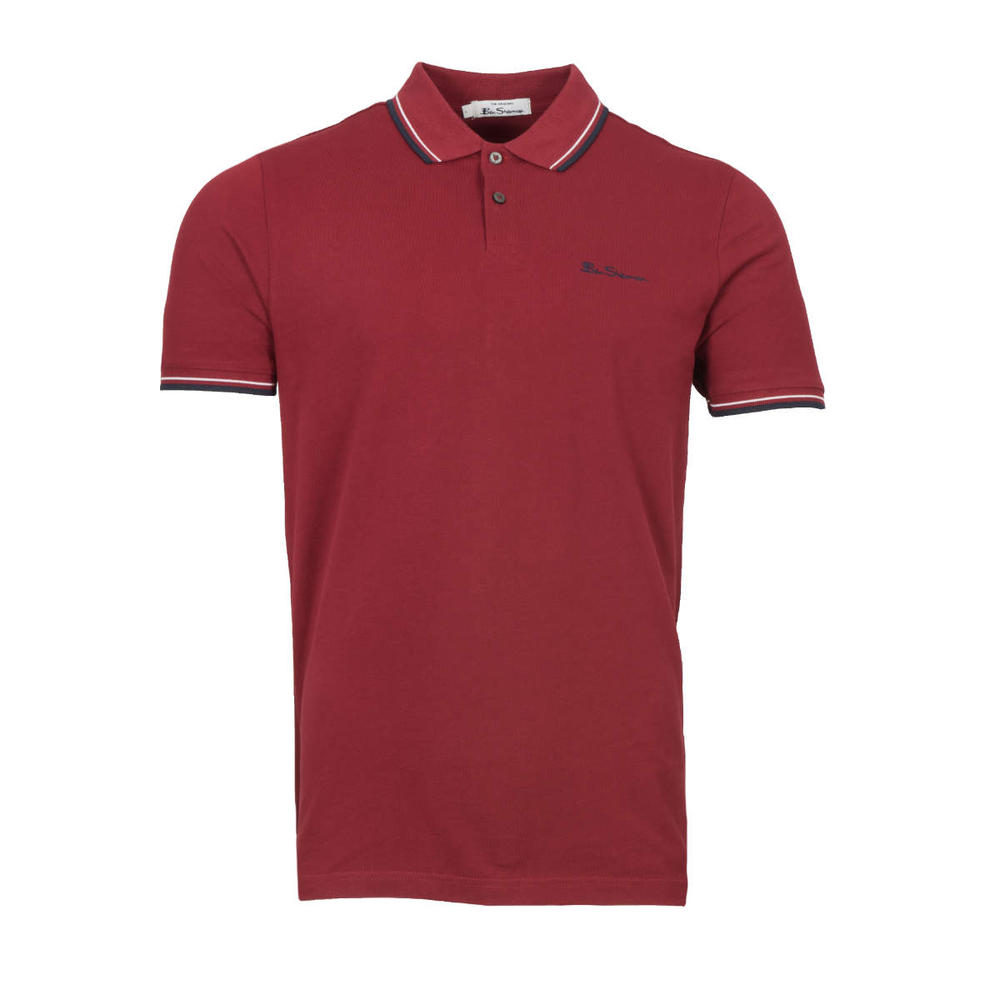 Ben Sherman Tipped Pique Polo Shirt PLUS SIZE Dark Red 3XL-5XL