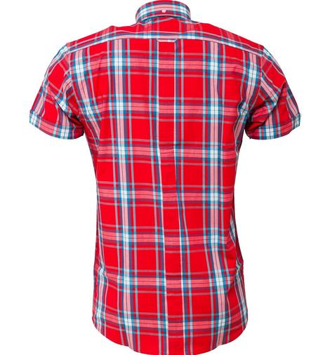 Relco Button Down Check Short Sleeve Shirt Red and Aqua Thumbnail 2