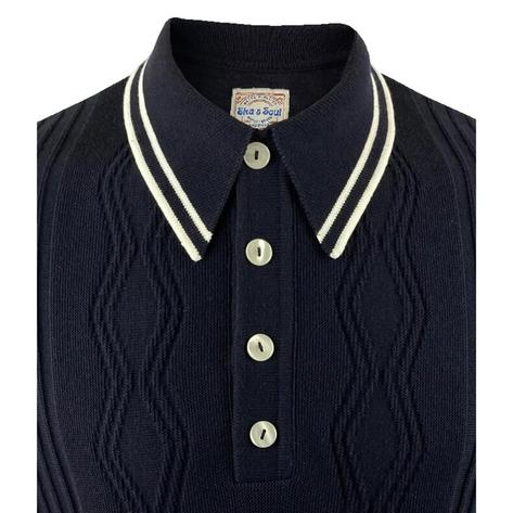 Ska & Soul Fine Texture Knit Short Sleeve Spearpoint Polo Navy Blue ...