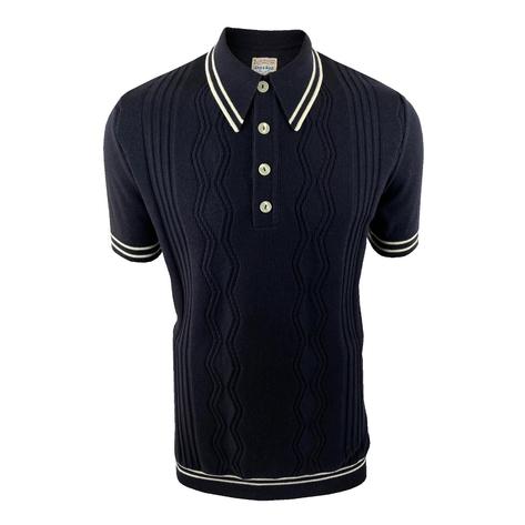 Ska & Soul Fine Texture Knit Short Sleeve Spearpoint Polo Navy Blue Thumbnail 1