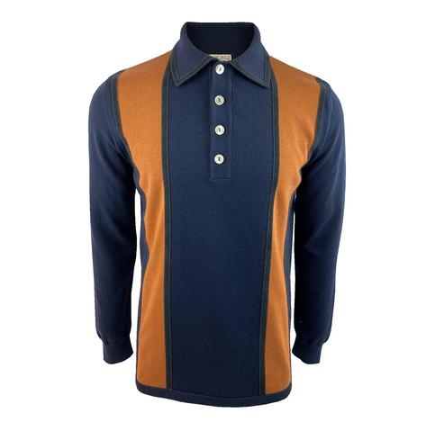 Ska & Soul Alcantara Faux Suede Trim Spearpoint Collar Polo Navy