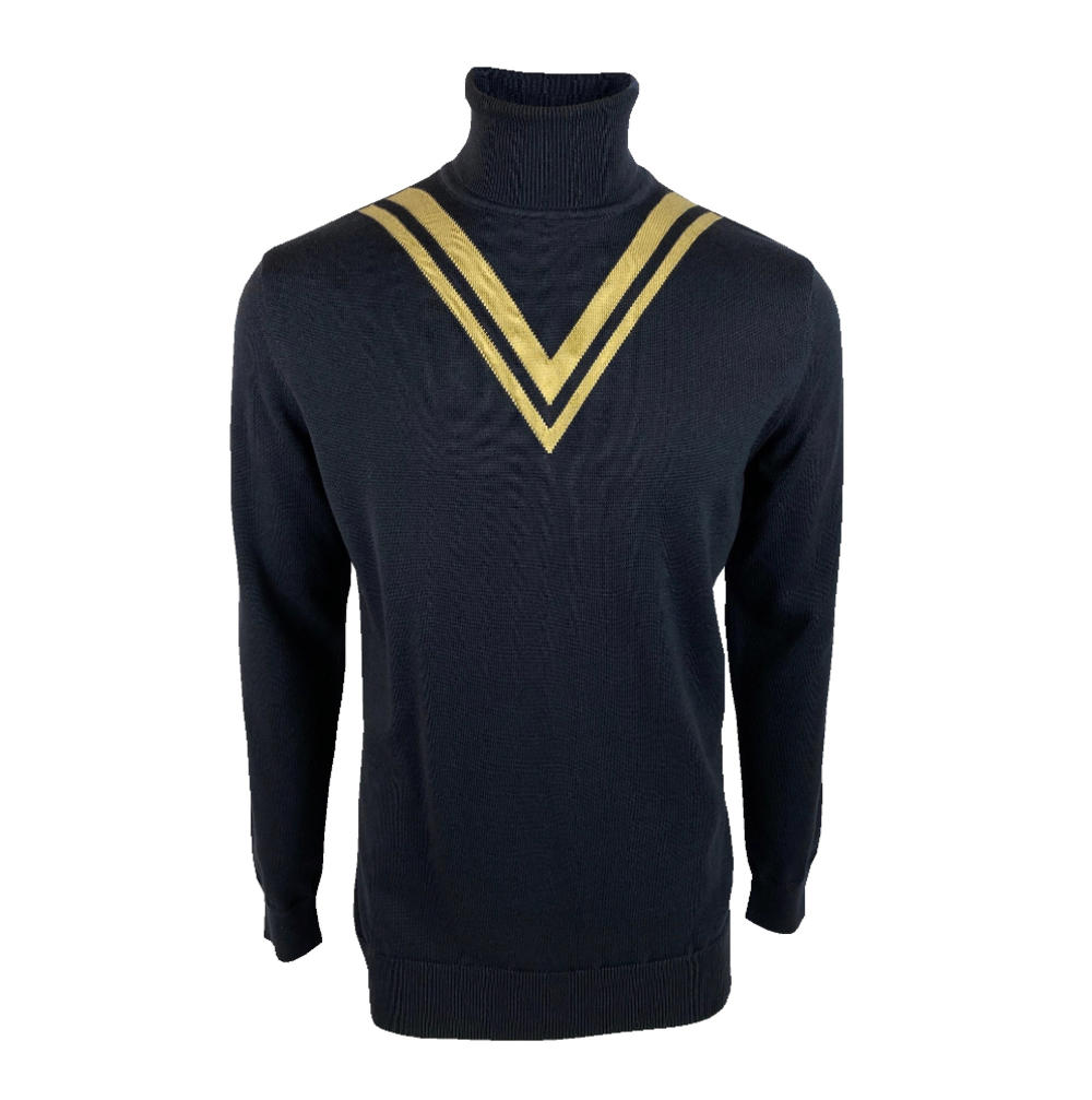 Ska & Soul Twin V Fine Gauge Cotton Roll Neck Navy