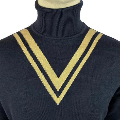 Ska & Soul Twin V Fine Gauge Cotton Roll Neck Navy Thumbnail 3