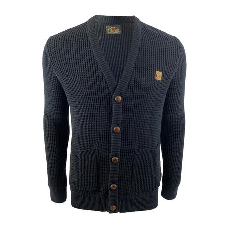 Trojan Records Waffle Knit Football Buttons Cardigan Navy