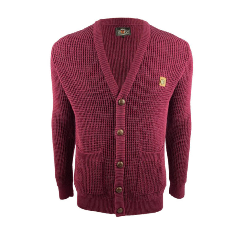 Trojan Records Waffle Knit Football Buttons Cardigan Port