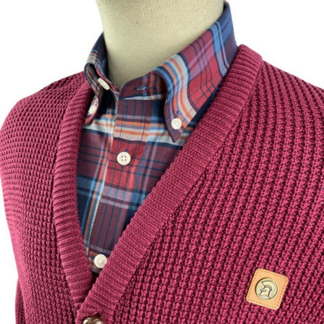 Trojan Records Waffle Knit Football Buttons Cardigan Port Thumbnail 3