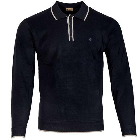 Gabicci Long Sleeve Contrast Tipping Fine Gauge Knit Polo Navy Thumbnail 1