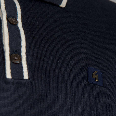 Gabicci Long Sleeve Contrast Tipping Fine Gauge Knit Polo Navy Thumbnail 3