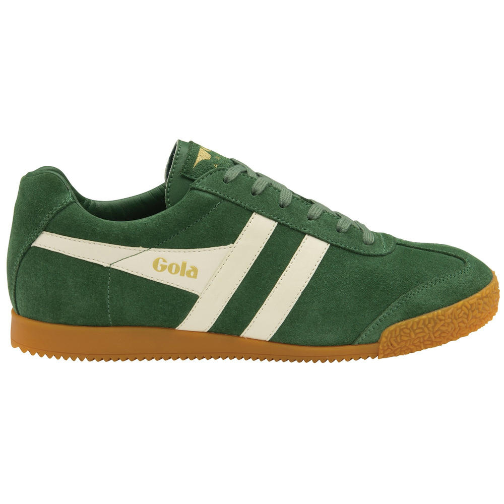 Gola Harrier Classic Twin Stripe Suede Trainer Evergreen / Off White