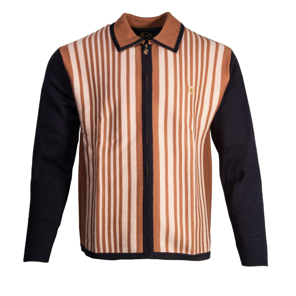 Gabicci Fine Knit Zip Through Cardigan With Faux Suede Trim Navy