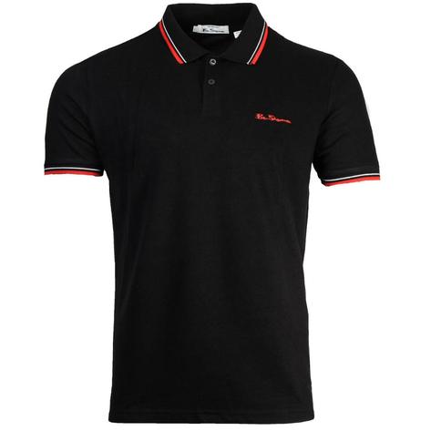 Ben Sherman Tipped Pique Polo Shirt Black Thumbnail 2