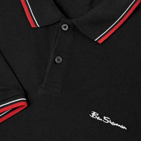 Ben Sherman Tipped Pique Polo Shirt Black Thumbnail 1