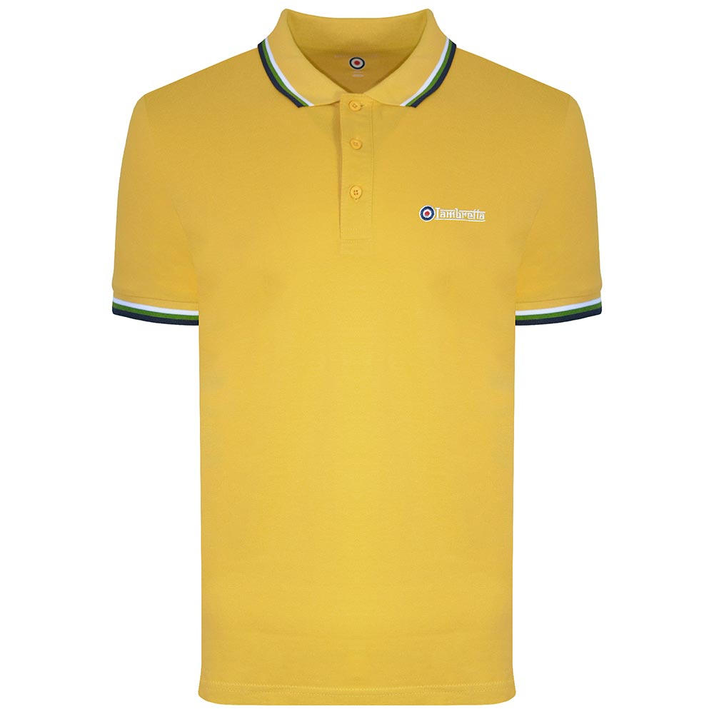 Lambretta Target Logo 3 Button Tri-Tipped Pique Polo Shirt Mustard Yellow