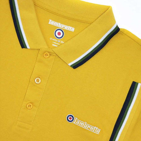 Lambretta Target Logo 3 Button Tri-Tipped Pique Polo Shirt Mustard Yellow Thumbnail 2