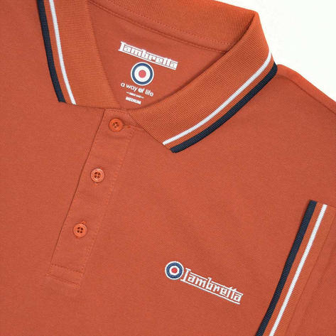 Lambretta Target Logo 3 Button Twin-Tipped Pique Polo Shirt Hotsauce Orange Thumbnail 2