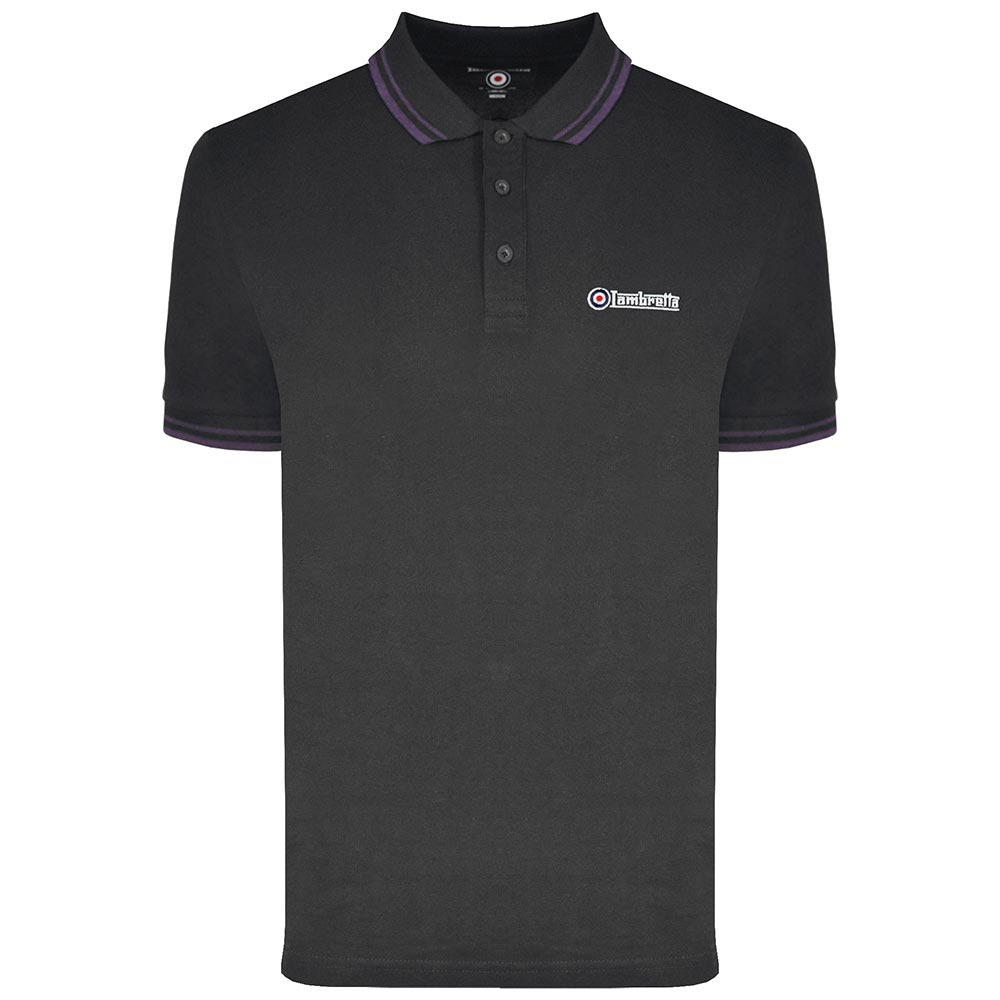 Lambretta Target Logo 3 Button Twin-Tipped Pique Polo Shirt Black / Purple