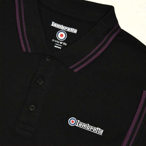 Lambretta Target Logo 3 Button Twin-Tipped Pique Polo Shirt Black / Purple Thumbnail 2