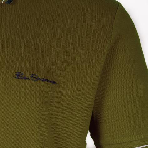 Ben Sherman Tipped Pique Polo Shirt Olive Thumbnail 3